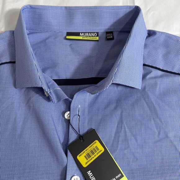 Murano Shirt Mens 2XB BLUE SM.WHT/CHECK Performance Short Sleeve Casual - Picture 1 of 4